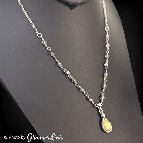 1928 Co Opalescent Green Yellow Teardrop Y-Drop Silver Tone Pendant Necklace - Picture 2 of 11